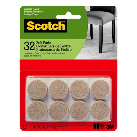 Scotch 3M Scotch Felt Self Adhesive Protective Pad Beige Round 1 in. W 32 pk SP802-NA